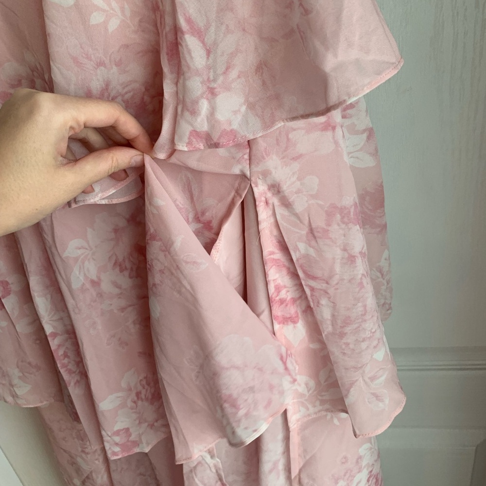 Selfie Leslie nwt Veda Ruffle Strap Split Maxi Dress Roses Blush - Picture 6 of 10